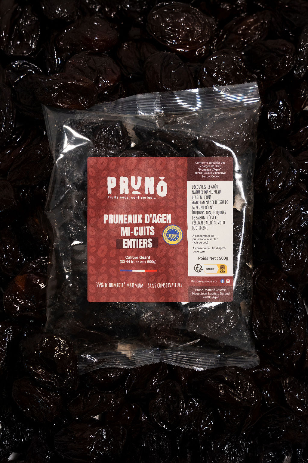 Pruneaux d’Agen mi-cuits entiers – 500g PRUNO
