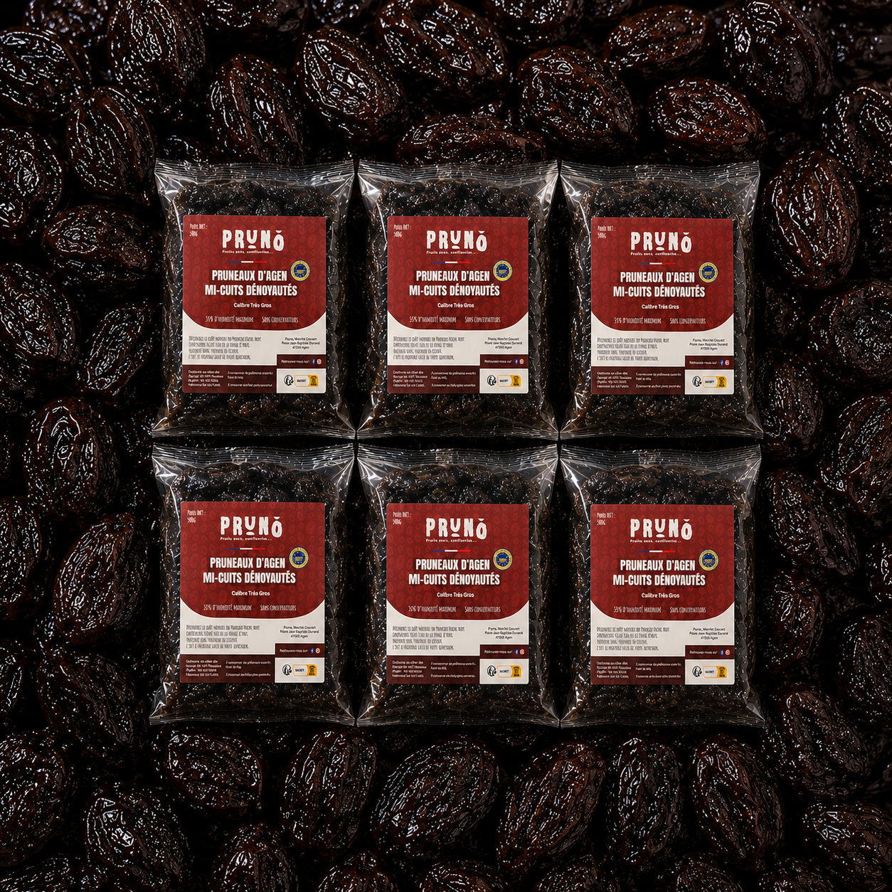 Pack Économique – 6 Sachets de Pruneaux d'Agen Mi-Cuits Dénoyautés IGP – 3 kg