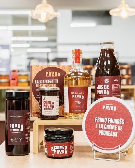 Pruneaux d'Agen, crèmes, gin et jus de pruneau PRUNO