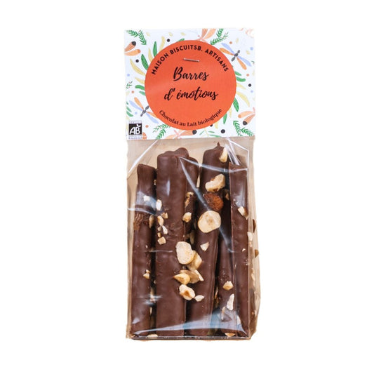 packshot barre biscuit noisette enrobée de chocolat – vue de face