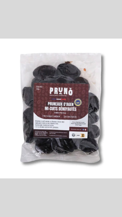 packshot sachet pruneaux mi-cuits dénoyautés 500g